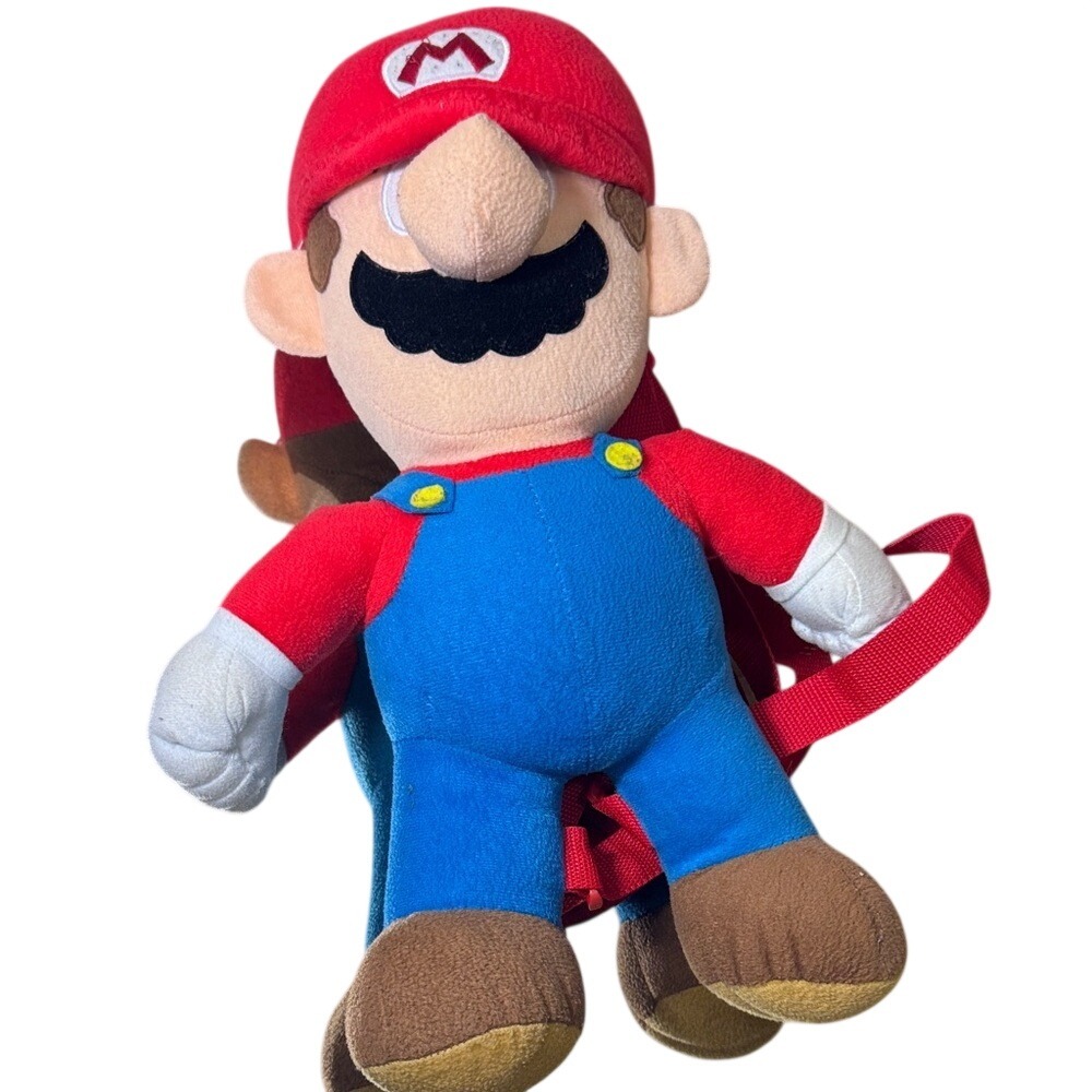 Nintendo Super Mario Bros Plush Backpack Red Blue Video Game Character Bag